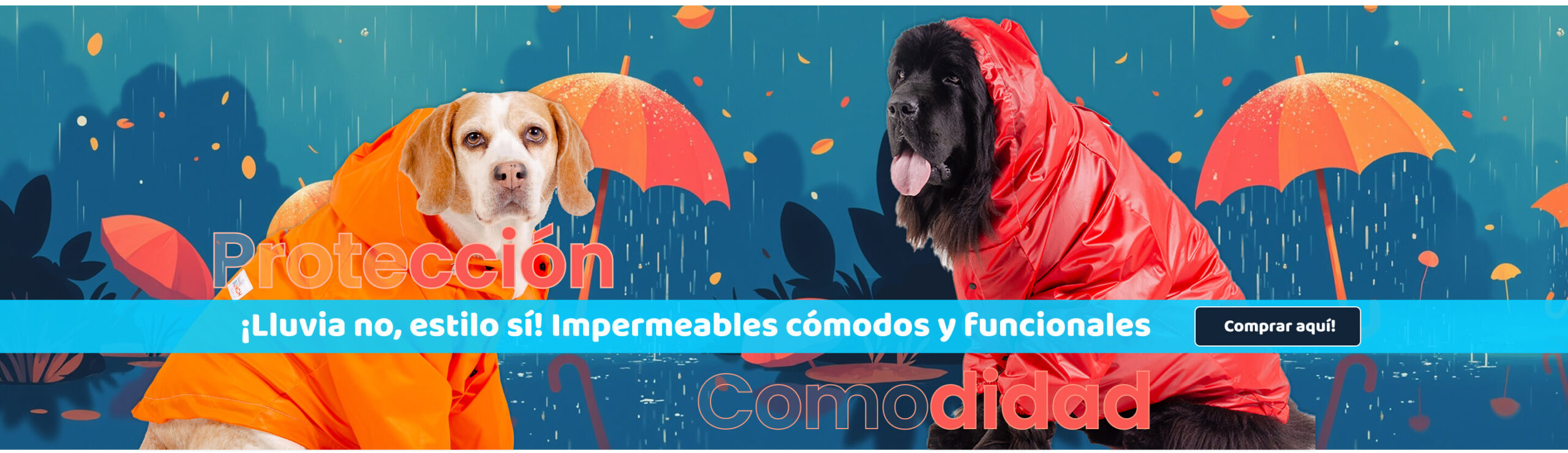 Impermeables para perros bajo la lluvia